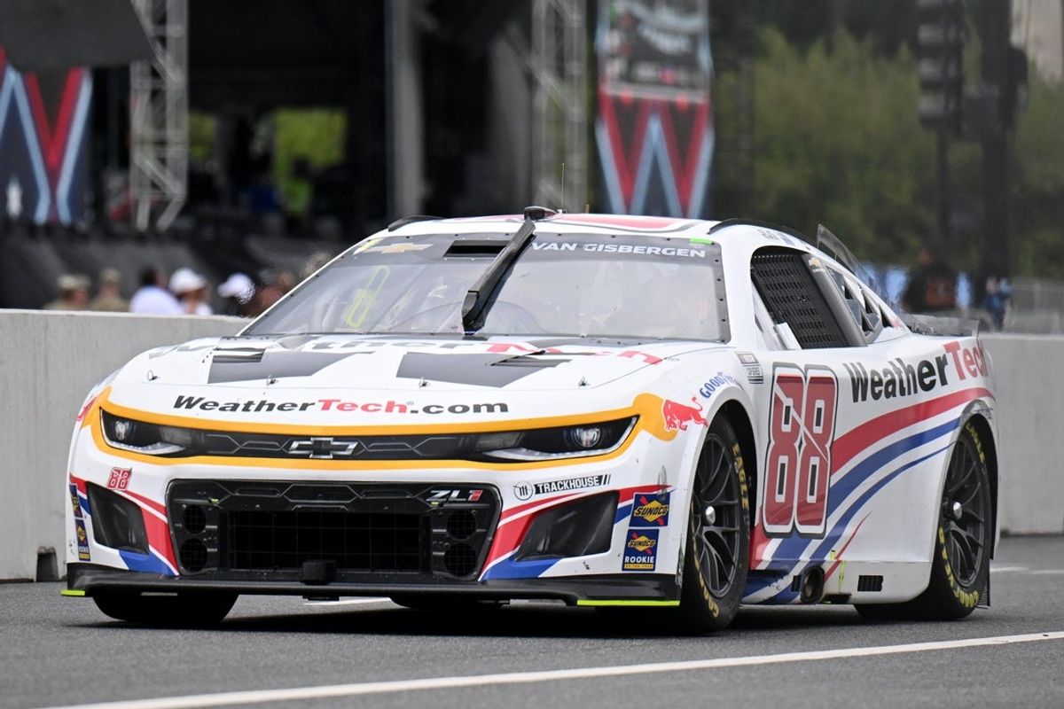 Jul 6, 2025; Chicago, Illinois, USA; NASCAR Cup Series driver Shane van Gisbergen (88) drives during the Grant Park 165 at Chicago Street Race. Mandatory Credit: Daniel Bartel-Imagn Images