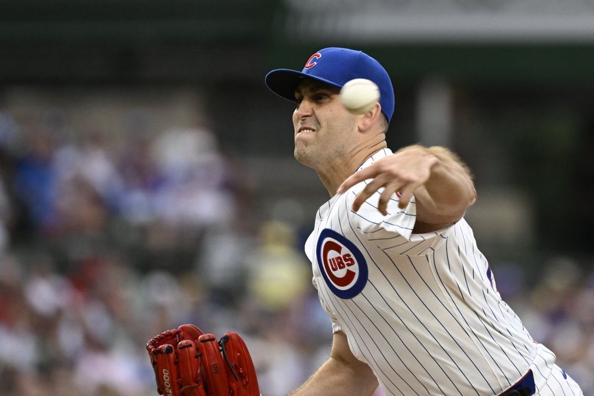 Jul 6, 2025; Chicago, Illinois, USA;  Chicago Cubs pitcher Matthew Boyd (16) delivers during the first inning against the St. Louis Cardinals at Wrigley Field. Mandatory Credit: Matt Marton-Imagn Images