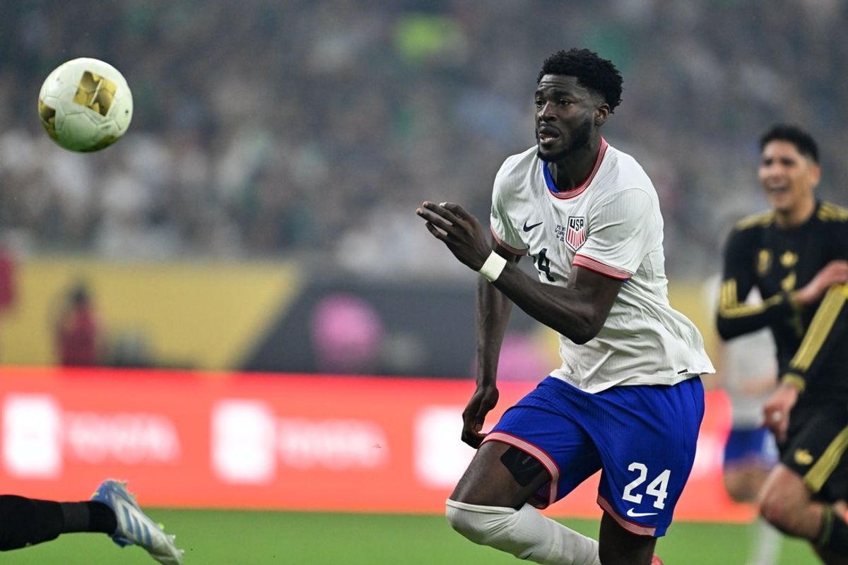 Jul 6, 2025; Houston, Texas, USA; United States of America forward Patrick Agyemang (24) runs for a ball against Mexico during the 2025 Gold Cup Final at NRG Stadium. Mandatory Credit: Maria Lysaker-Imagn Images