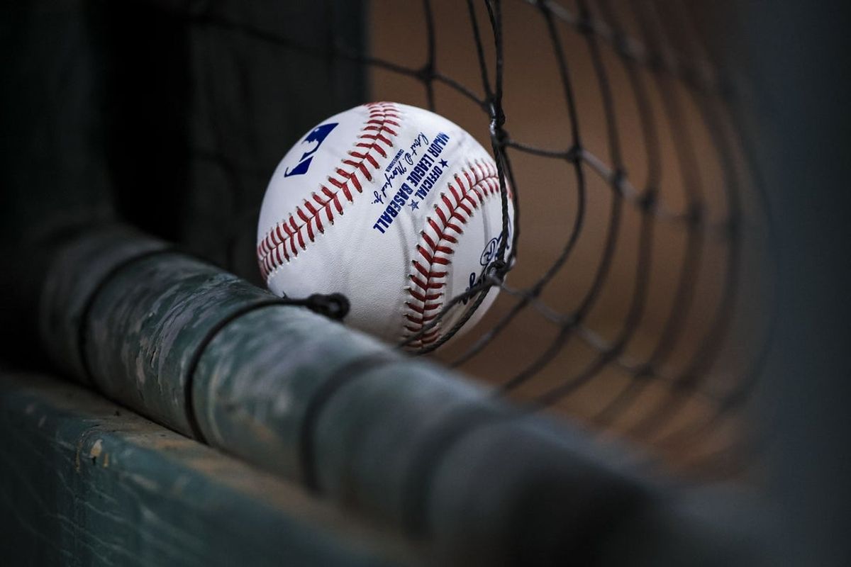 Jul 7, 2025; Cincinnati, Ohio, USA; A general view of a baseball in the dugout of the Cincinnati Reds during the ninth inning in the game against the Miami Marlins at Great American Ball Park. Mandatory Credit: Katie Stratman-Imagn Images