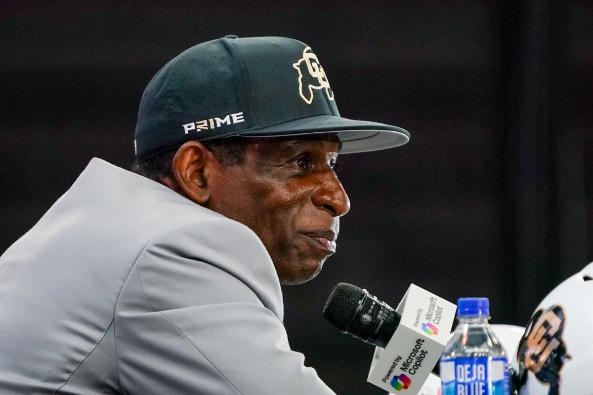 Jul 9, 2025; Frisco, TX, USA; Colorado head coach Deion Sanders speaks with the media during 2025 Big 12 Football Media Days at The Star. Mandatory Credit: Raymond Carlin III-Imagn Images
