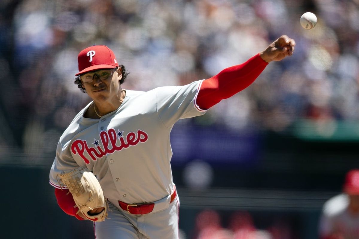 Jul 9, 2025; San Francisco, California, USA; Philadelphia Phillies starting pitcher Jesus Luzardo (44) delivers a pitch against the San Francisco Giants during the first inning at Oracle Park. Mandatory Credit: D. Ross Cameron-Imagn Images