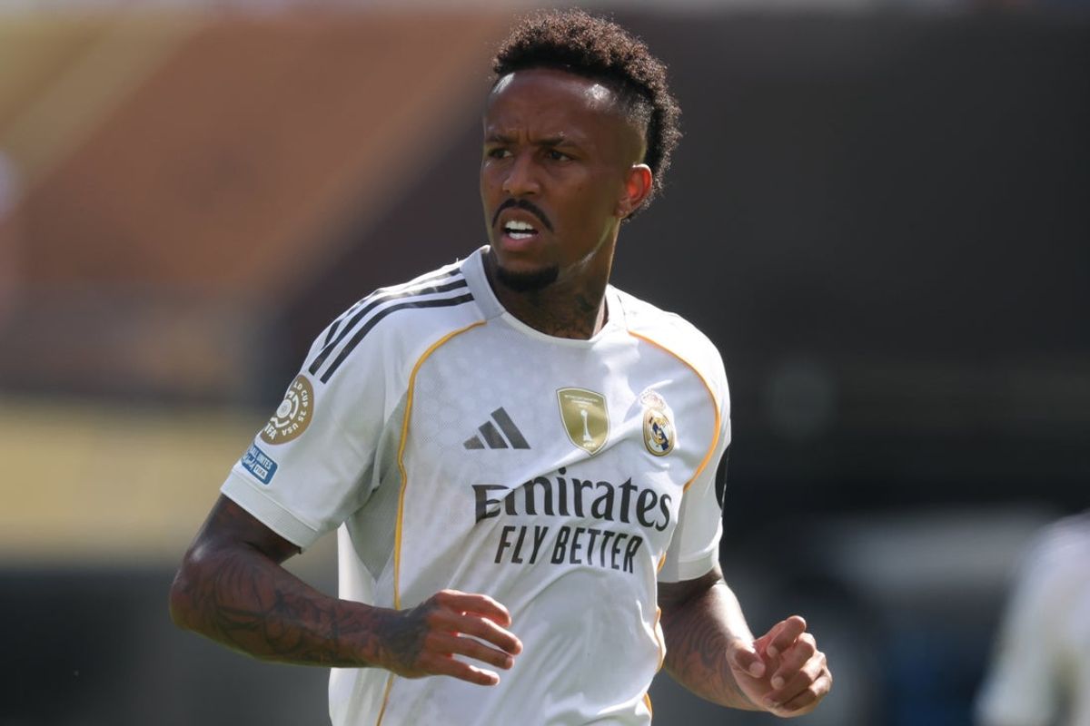 Jul 9, 2025; East Rutherford, New Jersey, USA; Real Madrid CF defender Eder Militao (3) in action during a semifinal match of the 2025 FIFA Club World Cup against Paris Saint-Germain at MetLife Stadium. Mandatory Credit: Vincent Carchietta-Imagn Images