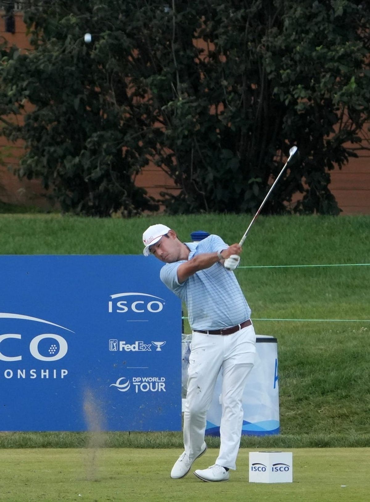 Chan Kim drives at the 9th hole in the third round PGA ISCO Championship Saturday afternoon at Hurstbourne Country Club in Louisville, Kentucky. 
July 12, 2025