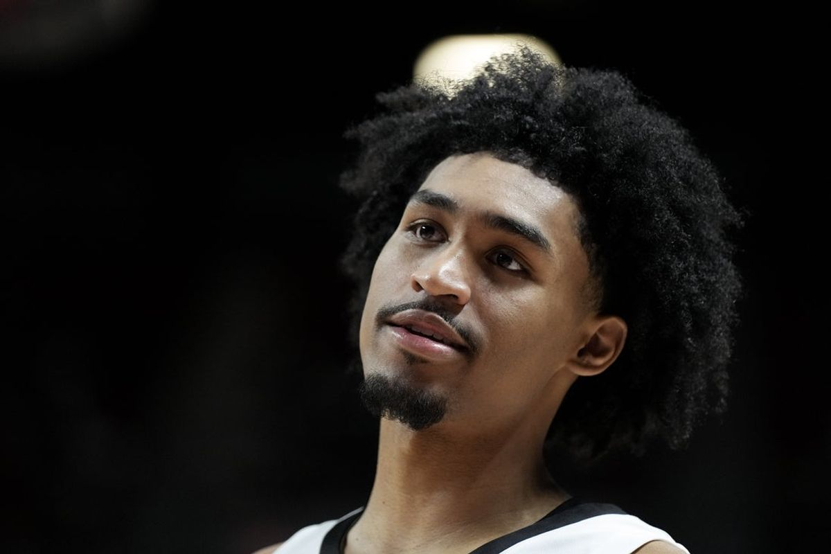 Jul 12, 2025; Las Vegas, NV, USA; San Antonio Spurs guard Dylan Harper (2) looks on in the third quarter of their game against the Dallas Mavericks at Thomas & Mack Center. Mandatory Credit: Candice Ward-Imagn Images
