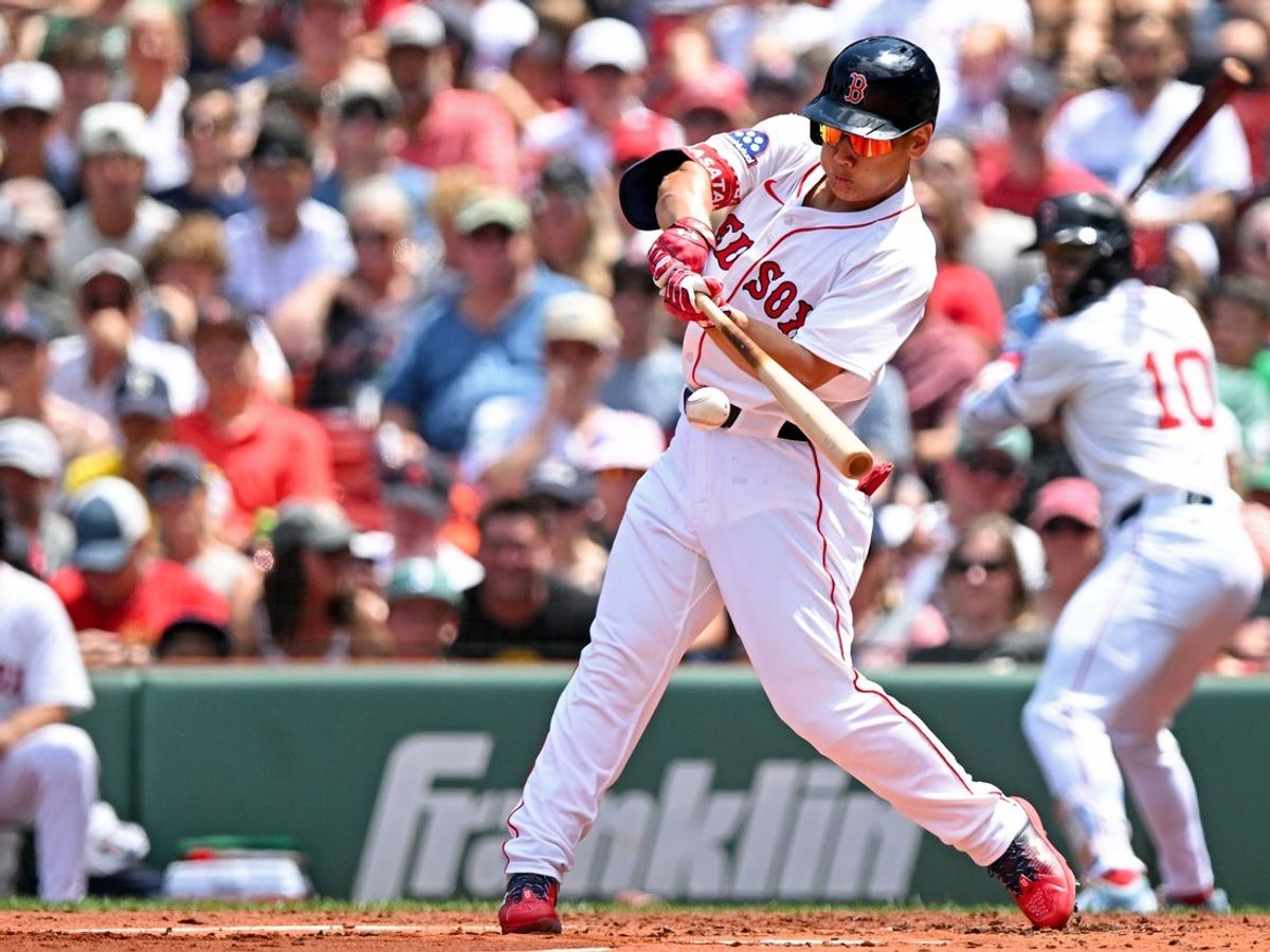 Jul 13, 2025; Boston, Massachusetts, USA; Boston Red Sox outfielder Masataka Yoshida (7) bats against the Tampa Bay Rays during the second inning  at Fenway Park. Mandatory Credit: Brian Fluharty-Imagn Images