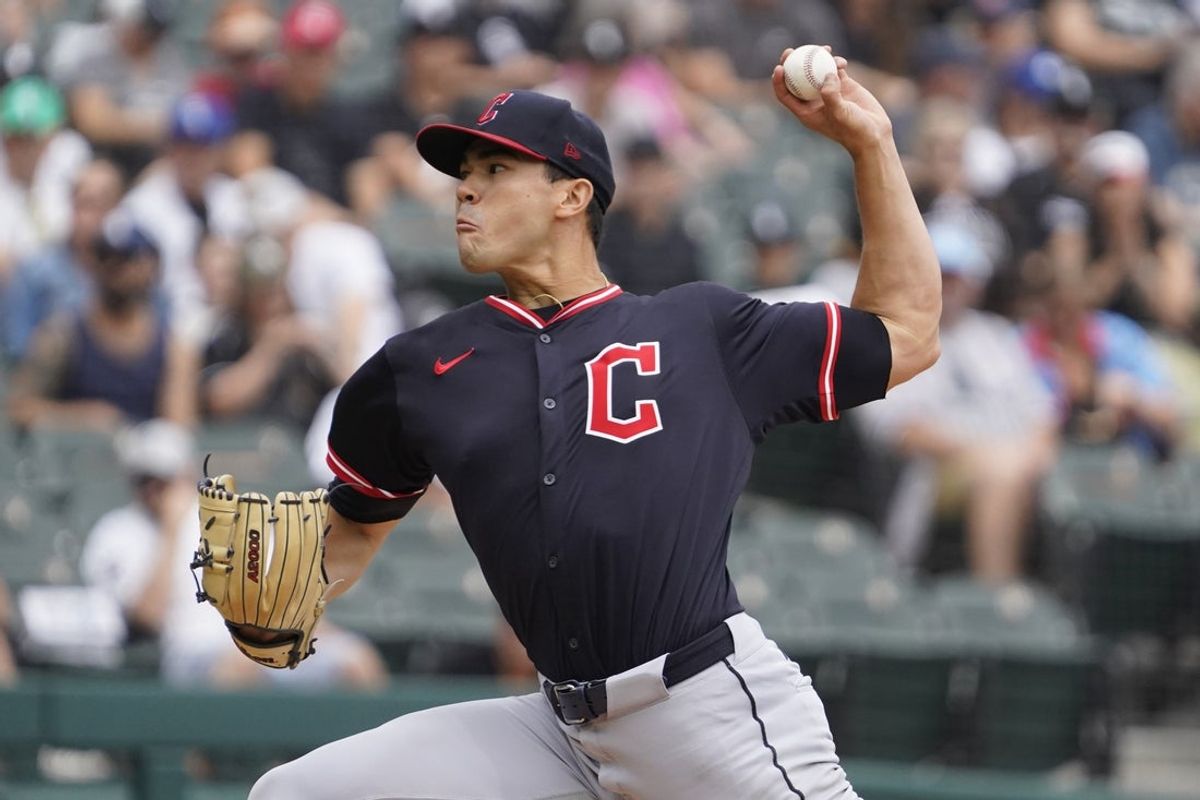 Jul 13, 2025; Chicago, Illinois, USA; Cleveland Guardians pitcher Joey Cantillo (54) throws the ball against the Chicago White Sox during the first inning at Rate Field. Mandatory Credit: David Banks-Imagn Images