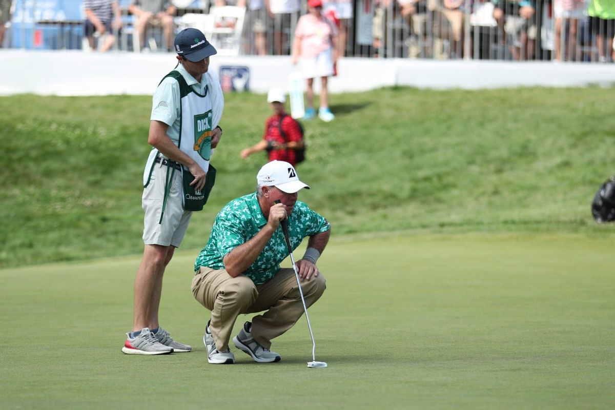 Boo Weekley ponders a putt on 18, on his way to a tie for third at 13 under at the Dick's Sporting Goods Open on July 13, 2025 at En-Joie Golf Club in Endicott, NY.
