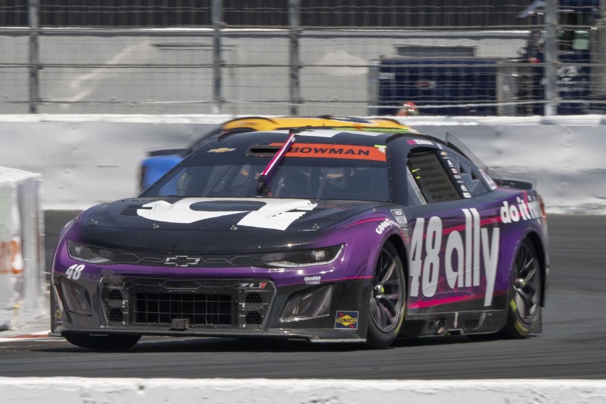 Jul 13, 2025; Sonoma, California, USA;  NASCAR Cup Series driver Alex Bowman (48) navigates around Turn 11 at Sonoma Raceway. Mandatory Credit: Stan Szeto-Imagn Images