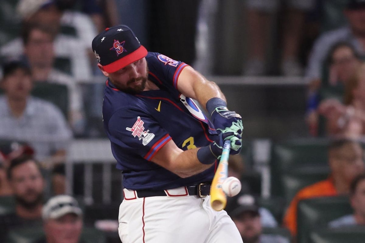 Jul 14, 2025; Atlanta, GA, USA; Seattle Mariners catcher Cal Raleigh (29) during the 2025 Home Run Derby at Truist Park. Mandatory Credit: Brett Davis-Imagn Images