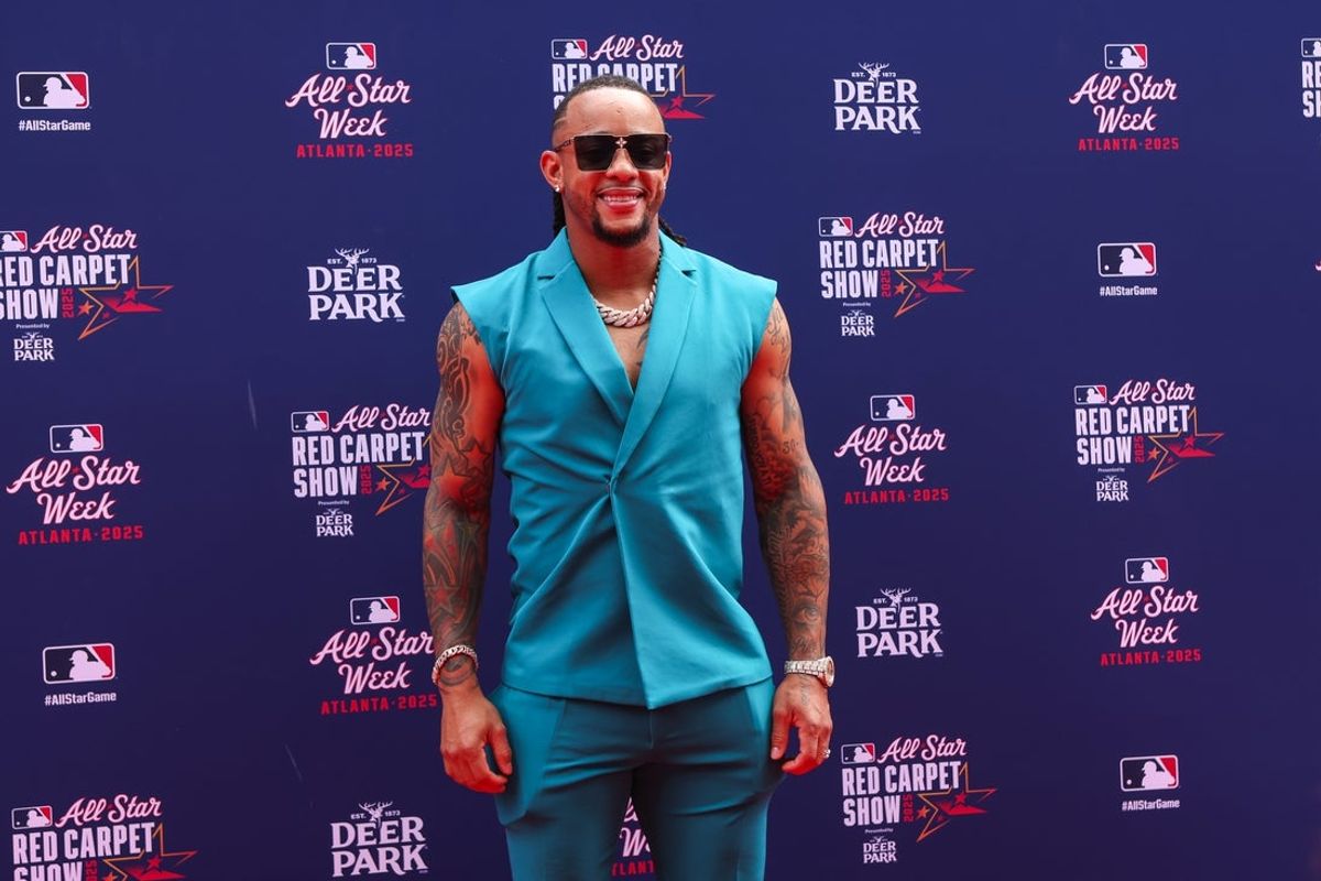 Jul 15, 2025; Atlanta, GA, USA; National League second baseman Ketel Marte (4) of the Arizona Diamondbacks poses for a photo on the red carpet before the 2025 MLB All Star Game at Truist Park. Mandatory Credit: Brett Davis-Imagn Images