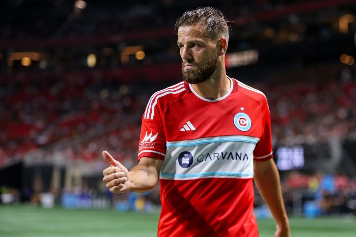 Jul 16, 2025; Atlanta, Georgia, USA; Chicago Fire forward Philip Zinckernagel (11) in action against the Atlanta United in the first half at Mercedes-Benz Stadium. Mandatory Credit: Brett Davis-Imagn Images