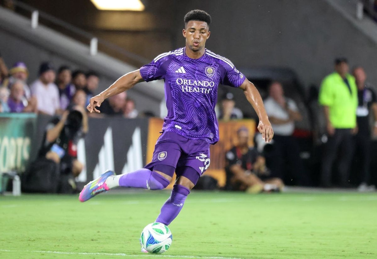 Jul 16, 2025; Orlando, Florida, USA; Orlando City SC defender Alex Freeman (30) passes the ball against the New York City FC during the second half at Inter&Co Stadium. Mandatory Credit: Kim Klement Neitzel-Imagn Images