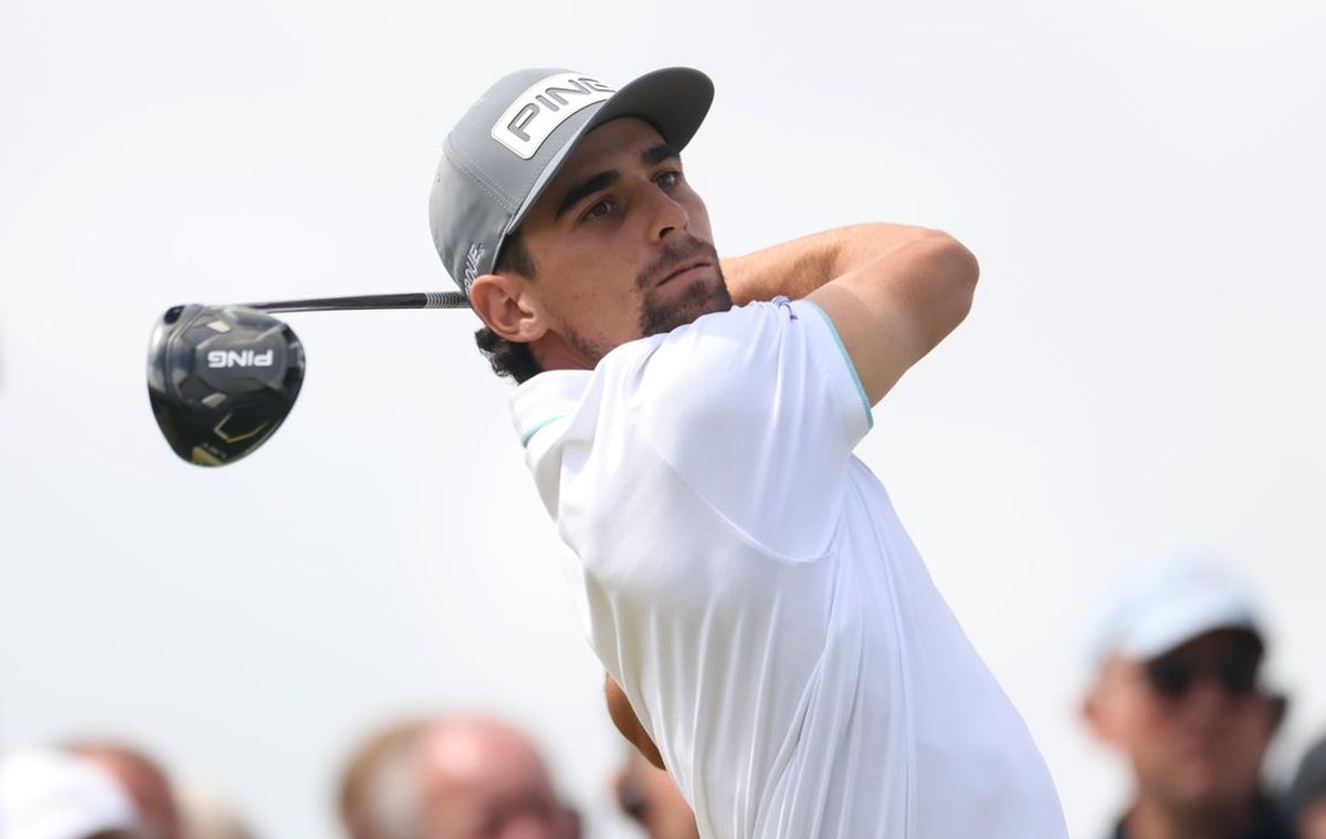 Jul 18, 2025; Portrush, IRL; Joaquin Niemann plays the 13th hole during the second round of The 153rd Open Championship golf tournament. Mandatory Credit: Mike Frey-Imagn Images