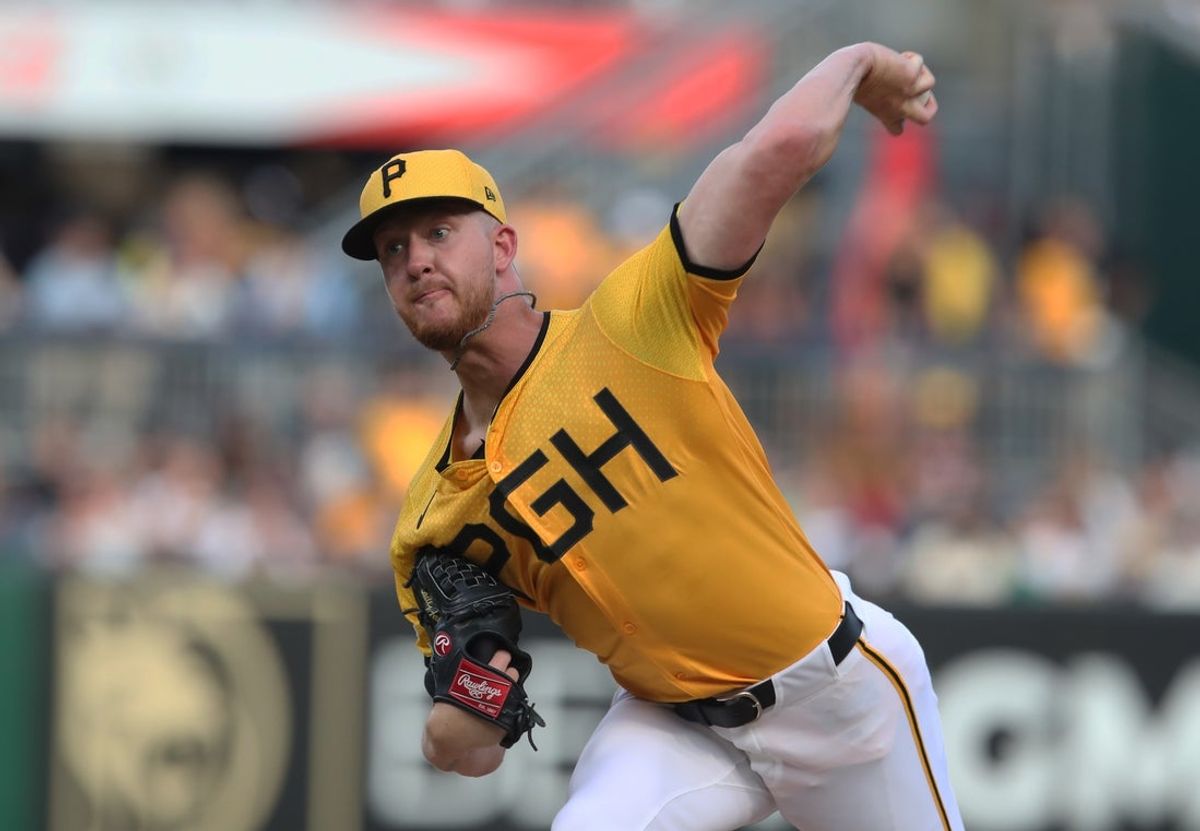 Jul 18, 2025; Pittsburgh, Pennsylvania, USA;  Pittsburgh Pirates starting pitcher Bailey Falter (6) delivers a pitch against the Chicago White Sox during the first inning at PNC Park. Mandatory Credit: Charles LeClaire-Imagn Images