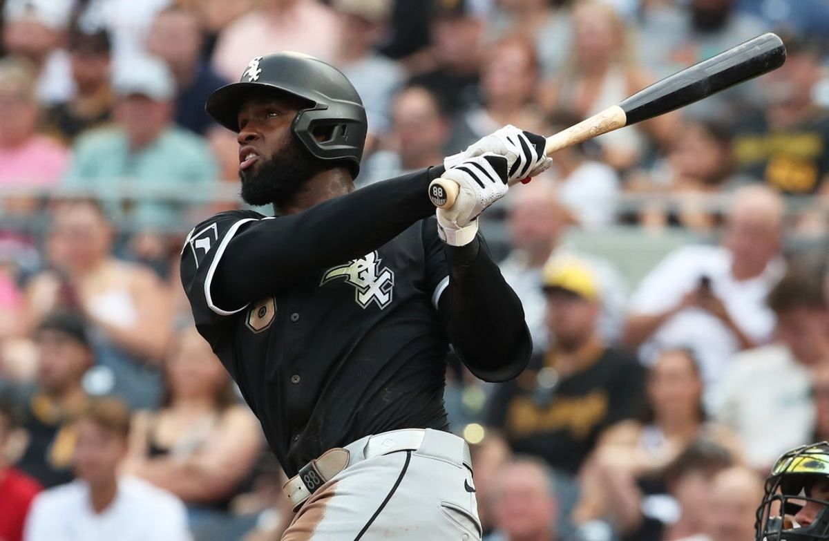 Jul 18, 2025; Pittsburgh, Pennsylvania, USA;  Chicago White Sox center fielder Luis Robert Jr. (88) hits a solo home run against the Pittsburgh Pirates during the fourth inning at PNC Park. Mandatory Credit: Charles LeClaire-Imagn Images