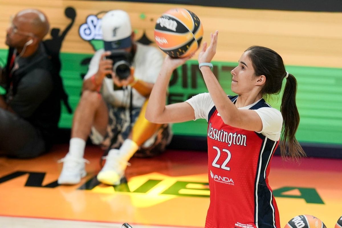 Washington Mystics' Sonia Citron (22) competes Friday, July 18, 2025, during the WNBA All-Star 3-point contest at Gainbridge Fieldhouse in Indianapolis.