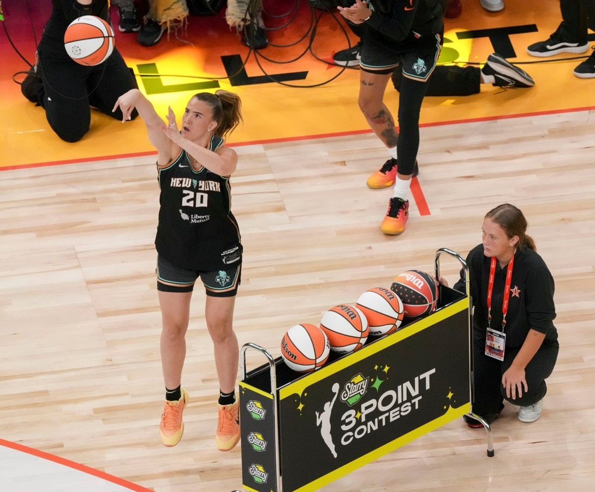 New York Liberty guard Sabrina Ionescu competes during the WNBA All-Star 3-point contest at Gainbridge Fieldhouse in Indianapolis on July 18, 2025.