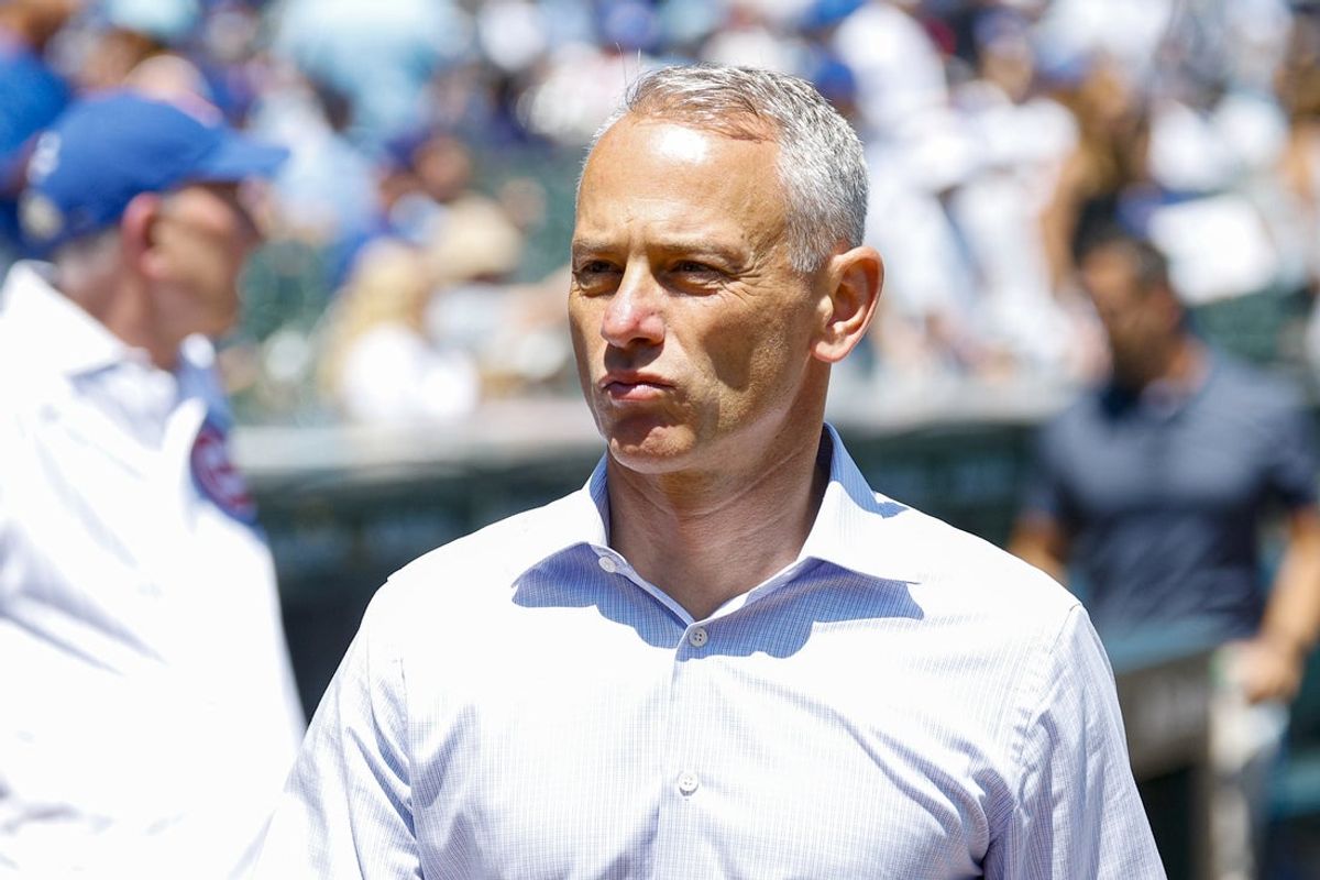 Jul 18, 2025; Chicago, Illinois, USA; Chicago Cubs President of Baseball Operations Jed Hoyer walks on the sidelines before a baseball game between the Chicago Cubs and Boston Red Sox at Wrigley Field. Mandatory Credit: Kamil Krzaczynski-Imagn Images