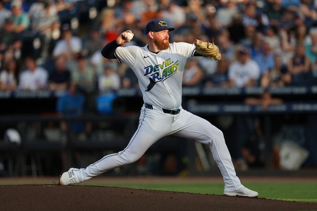 Jul 19, 2025; Tampa, Florida, USA; Tampa Bay Rays starting pitcher Zack Littell (52) throws a pitch against the Baltimore Orioles in the second inning at George M. Steinbrenner Field. Mandatory Credit: Nathan Ray Seebeck-Imagn Images