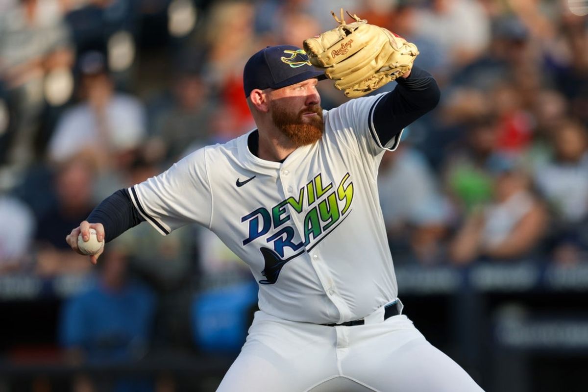 Jul 19, 2025; Tampa, Florida, USA; Tampa Bay Rays starting pitcher Zack Littell (52) throws a pitch against the Baltimore Orioles in the second inning at George M. Steinbrenner Field. Mandatory Credit: Nathan Ray Seebeck-Imagn Images
