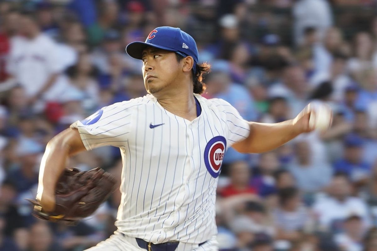 Jul 19, 2025; Chicago, Illinois, USA; Chicago Cubs pitcher Shota Imanaga (18) throws the ball during the fifth inning against the Boston Red Sox at Wrigley Field. Mandatory Credit: David Banks-Imagn Images