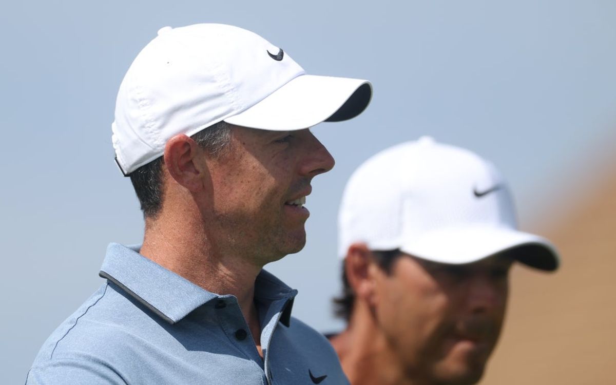 Jul 20, 2025; Portrush, IRL; Rory McIlroy on the first hole during the final round of The 153rd Open Championship golf tournament at Royal Portrush. Mandatory Credit: Mike Frey-Imagn Images