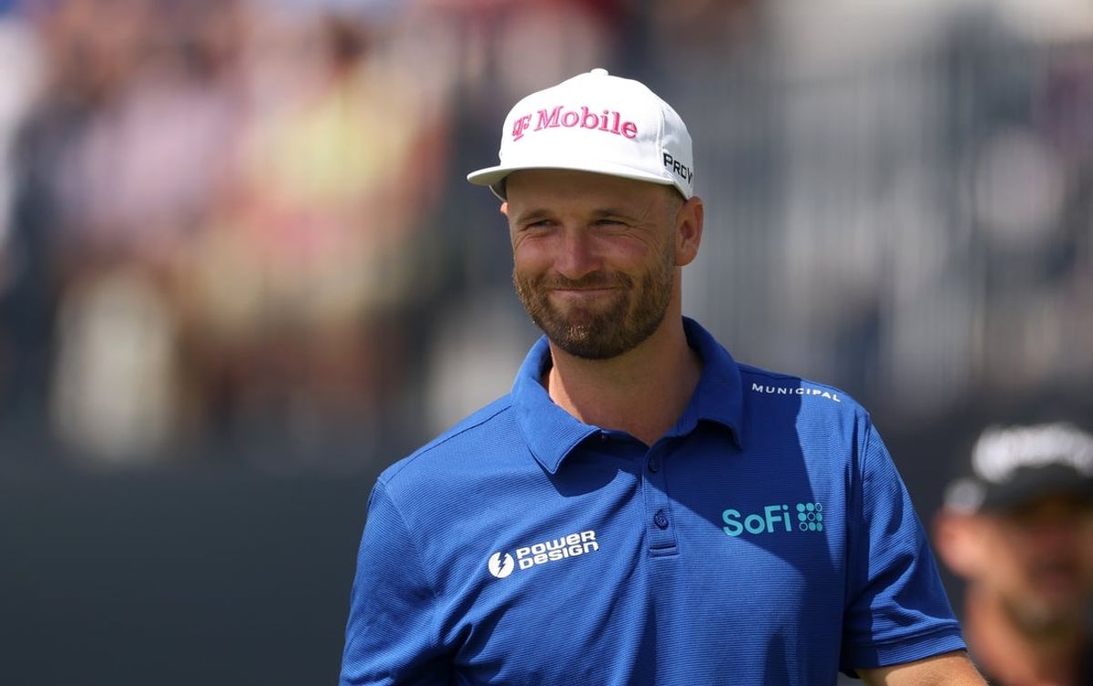 Jul 20, 2025; Portrush, IRL; Wyndham Clark on the first hole during the final round of The 153rd Open Championship golf tournament at Royal Portrush. Mandatory Credit: Mike Frey-Imagn Images
