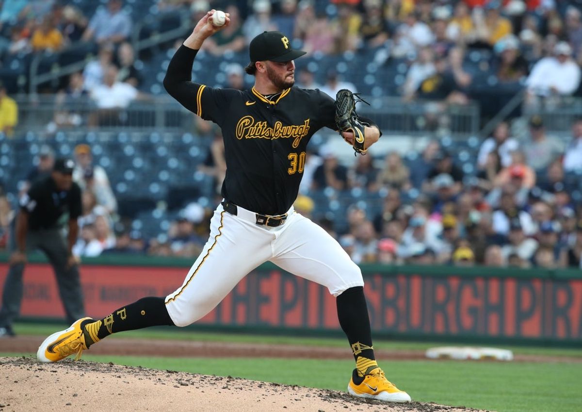 Jul 21, 2025; Pittsburgh, Pennsylvania, USA;  Pittsburgh Pirates starting pitcher Paul Skenes (30) pitches against the Detroit Tigers during the third inning at PNC Park. Mandatory Credit: Charles LeClaire-Imagn Images