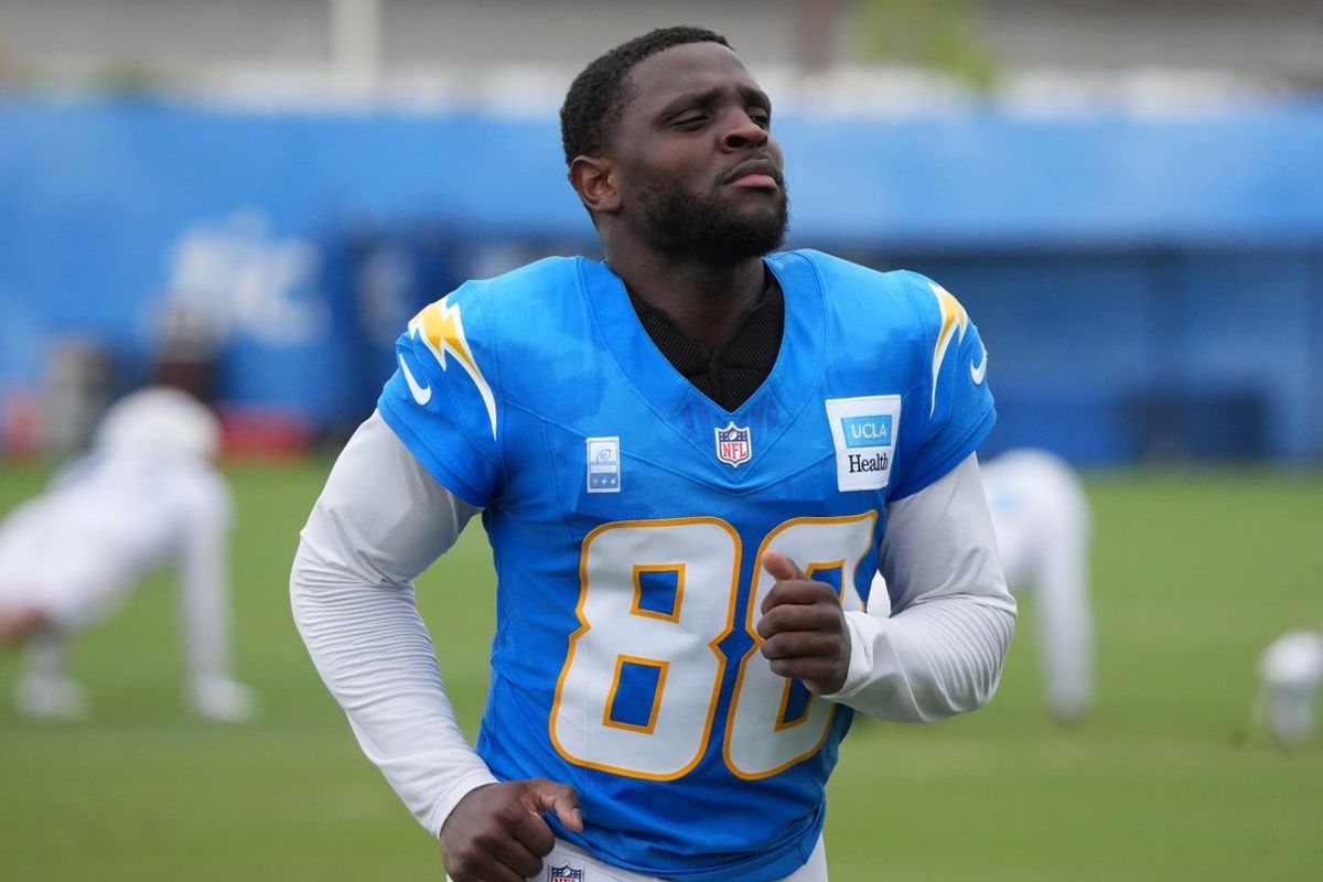 Jul 21, 2025; El Segundo, CA, USA; Los Angeles Chargers receiver Jalen Reagor (88) at training camp at The Bolt. Mandatory Credit: Kirby Lee-Imagn Images