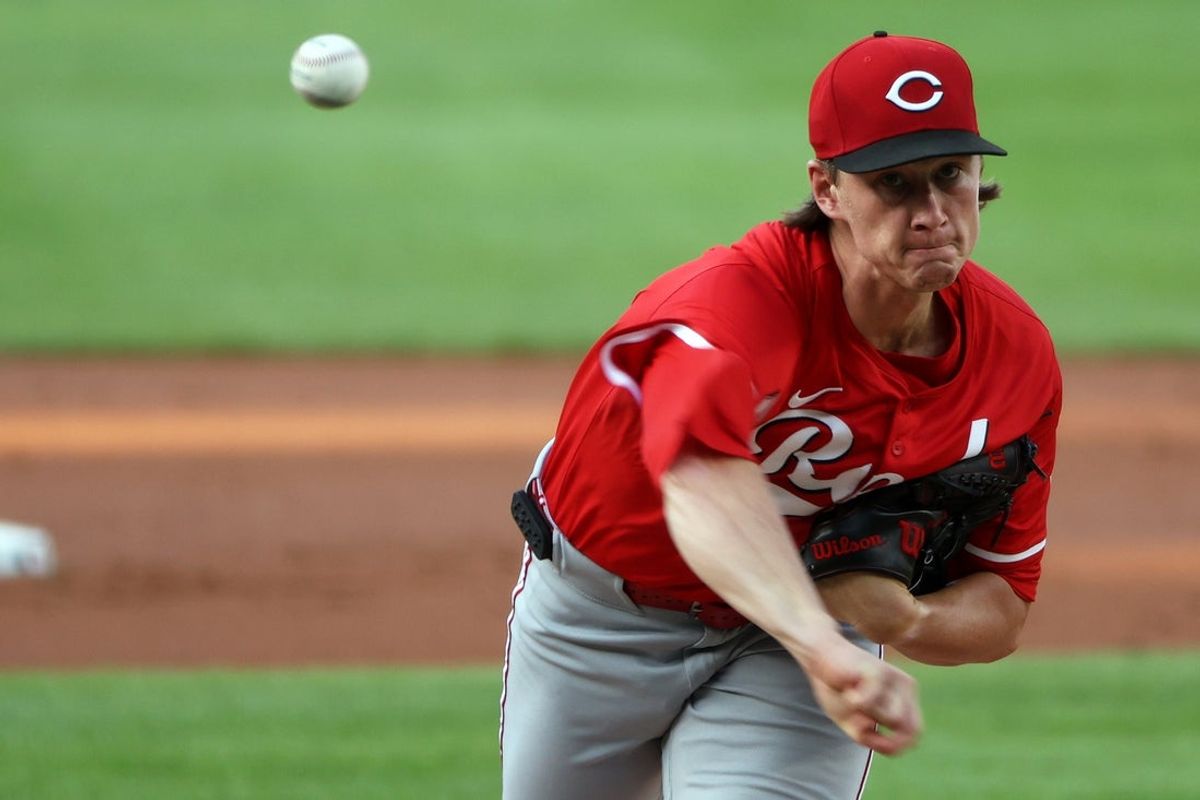 Jul 21, 2025; Washington, District of Columbia, USA; Cincinnati Reds pitcher Brady Singer (51) throws during the first inning against the Washington Nationals at Nationals Park. Mandatory Credit: Daniel Kucin Jr.-Imagn Images