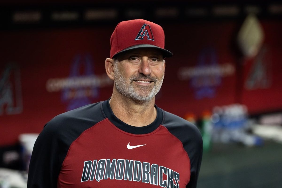 Jul 22, 2025; Phoenix, Arizona, USA; Arizona Diamondbacks manager Torey Lovullo prior to game against the Houston Astros at Chase Field. Mandatory Credit: Mark J. Rebilas-Imagn Images
