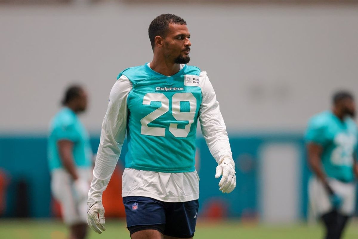 Jul 23, 2025; Miami Gardens, FL, USA; Miami Dolphins safety Minkah Fitzpatrick (29) looks on during training camp at Baptist Health Training Complex. Mandatory Credit: Sam Navarro-Imagn Images