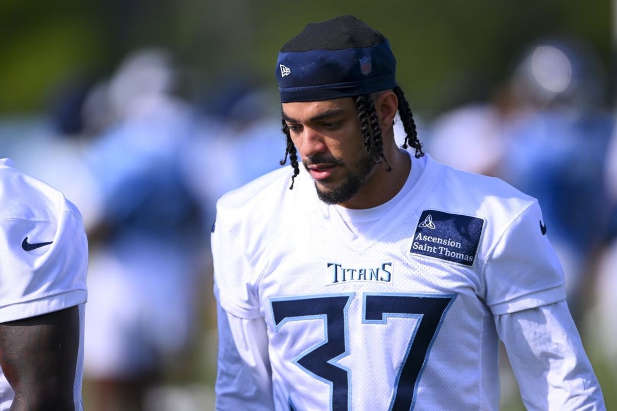 Jul 23, 2025; Nashville, TN, USA;  Tennessee Titans safety Amani Hooker (37) during training camp at Ascension Saint Thomas Sports Park. Mandatory Credit: Steve Roberts-Imagn Images