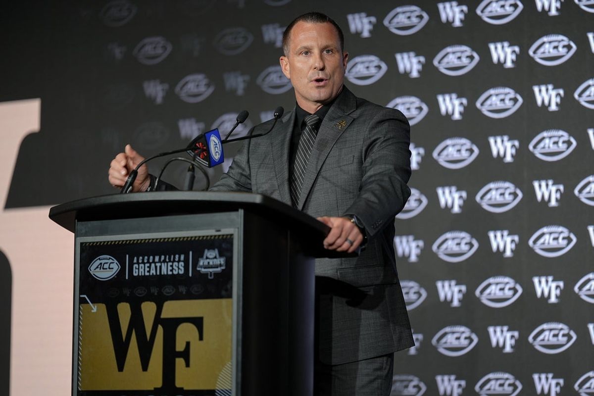 Wake Forest Head Coach Jake Dickert answers questions from the media during ACC Media days at Hilton Charlotte Uptown. Mandatory Credit: Jim Dedmon-Imagn Images