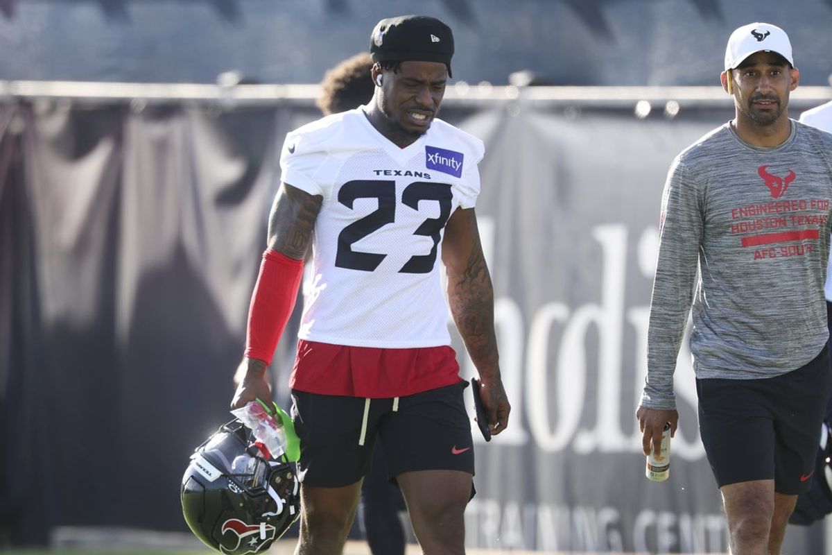 Jul 23, 2025; Houston, TX, USA;  Houston Texans safety C.J. Gardner-Johnson (23) during training camp at Houston Methodist Training Center. Mandatory Credit: Troy Taormina-Imagn Images