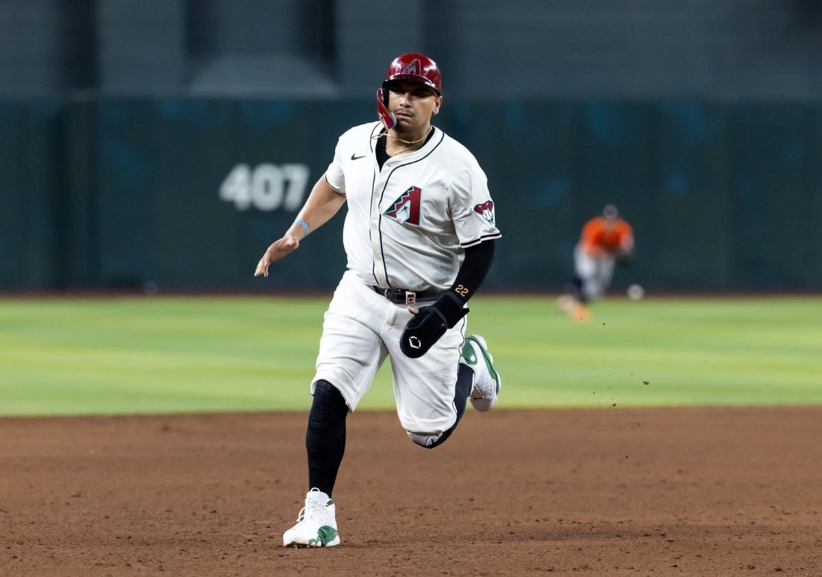 Jul 22, 2025; Phoenix, Arizona, USA; Arizona Diamondbacks first baseman Josh Naylor against the Houston Astros at Chase Field. Mandatory Credit: Mark J. Rebilas-Imagn Images