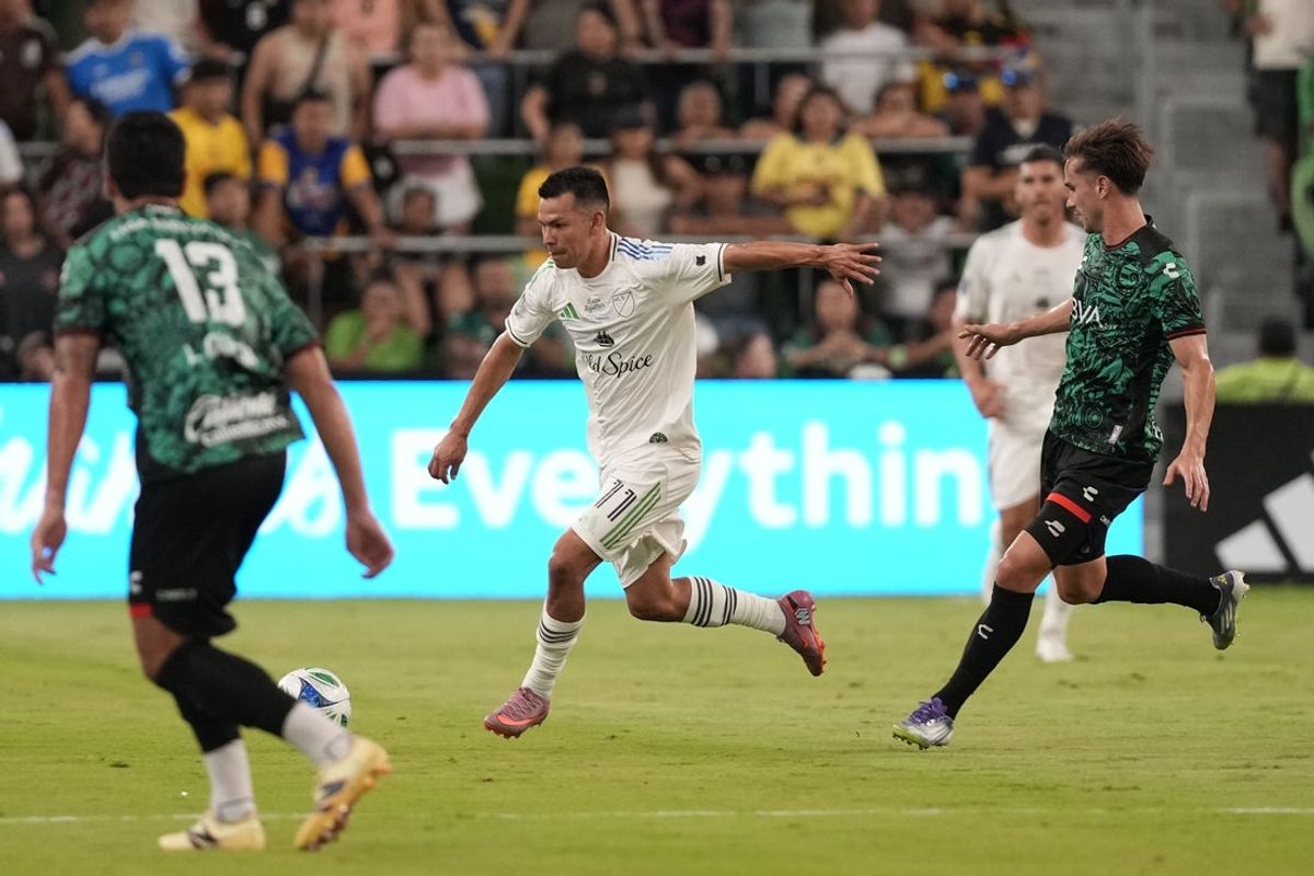 Jul 23, 2025; Austin, Texas, USA; MLS All Stars forward Hirving Lozano (11) of San Diego FC kicks the ball during the first half for the 2025 MLS All-Star Game at Q2 Stadium. Mandatory Credit: Scott Wachter-Imagn Images