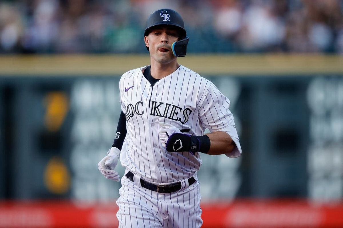 Jul 28, 2023; Denver, Colorado, USA; Colorado Rockies right fielder Randal Grichuk (15) rounds the bases on a solo home run in the fourth inning against the Oakland Athletics at Coors Field.