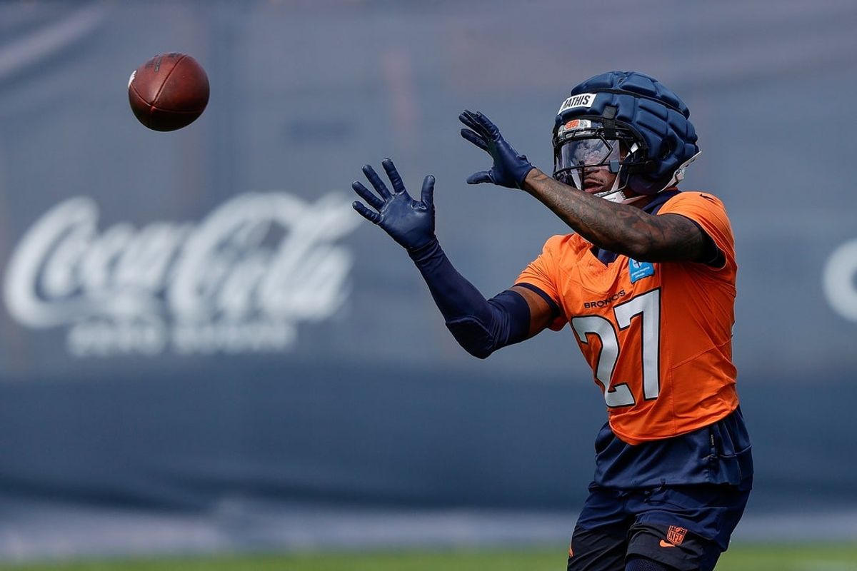 Jul 24, 2025; Englewood, CO, USA; Denver Broncos cornerback Damarri Mathis (27) during Denver Broncos Training Camp. Mandatory Credit: Isaiah J. Downing-Imagn Images