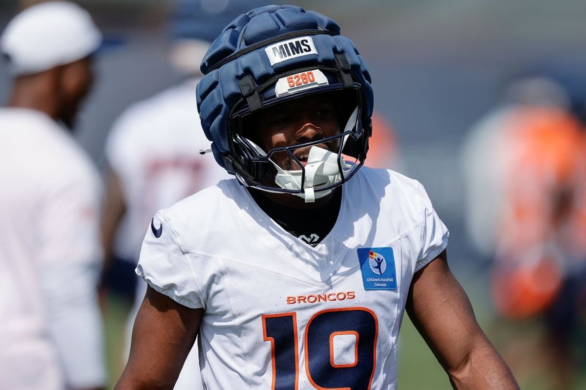 Jul 24, 2025; Englewood, CO, USA; Denver Broncos wide receiver Marvin Mims Jr. (19) during Denver Broncos Training Camp. Mandatory Credit: Isaiah J. Downing-Imagn Images