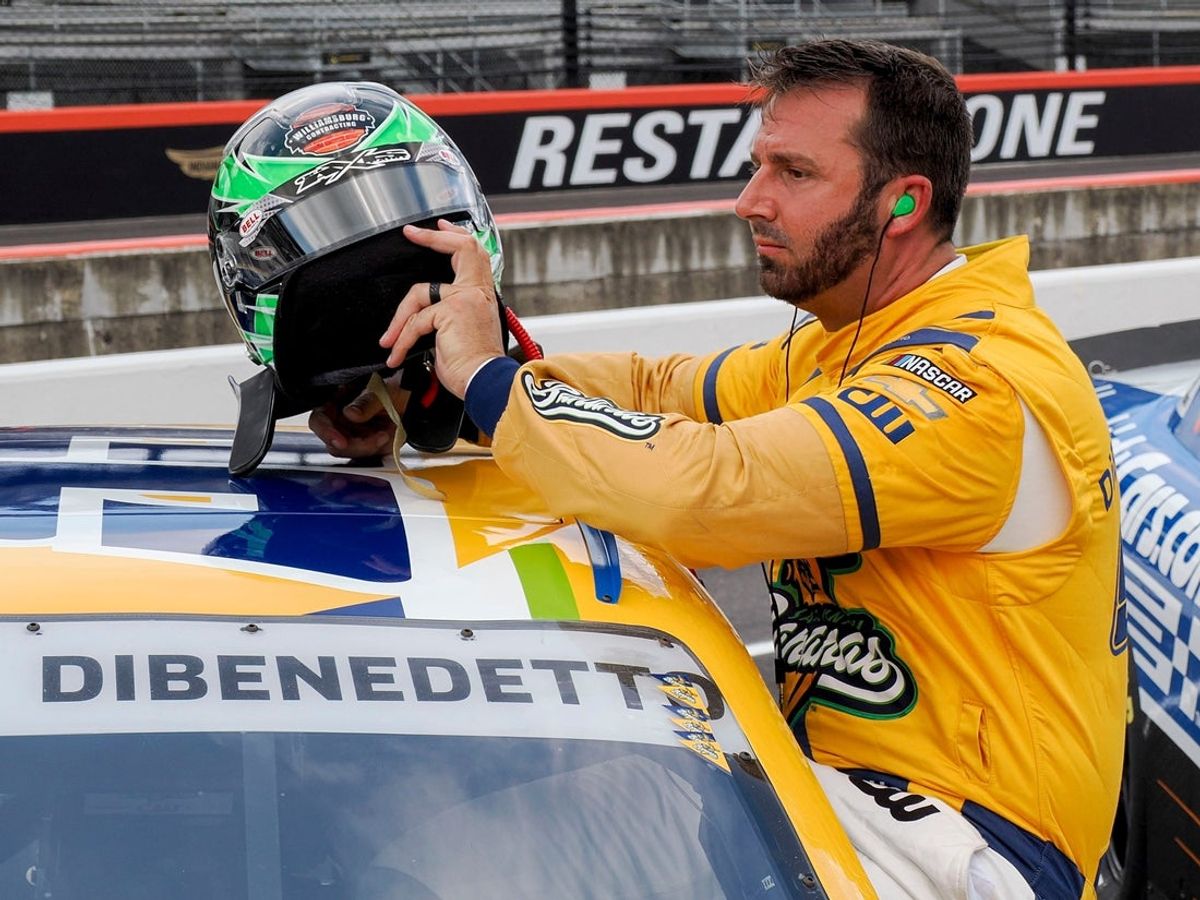 NASCAR Xfinity Series driver Matt DiBenedetto (99) sits in his car Saturday, July 26, 2025, during qualifying for the Pennzoil 250 at Indianapolis Motor Speedway.