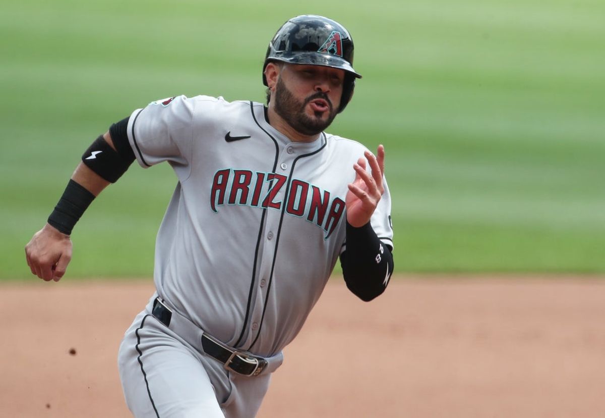 Jul 27, 2025; Pittsburgh, Pennsylvania, USA;  Arizona Diamondbacks third baseman Eugenio Suarez (28) runs the bases against the Pittsburgh Pirates during the fourth inning at PNC Park. Mandatory Credit: Charles LeClaire-Imagn Images