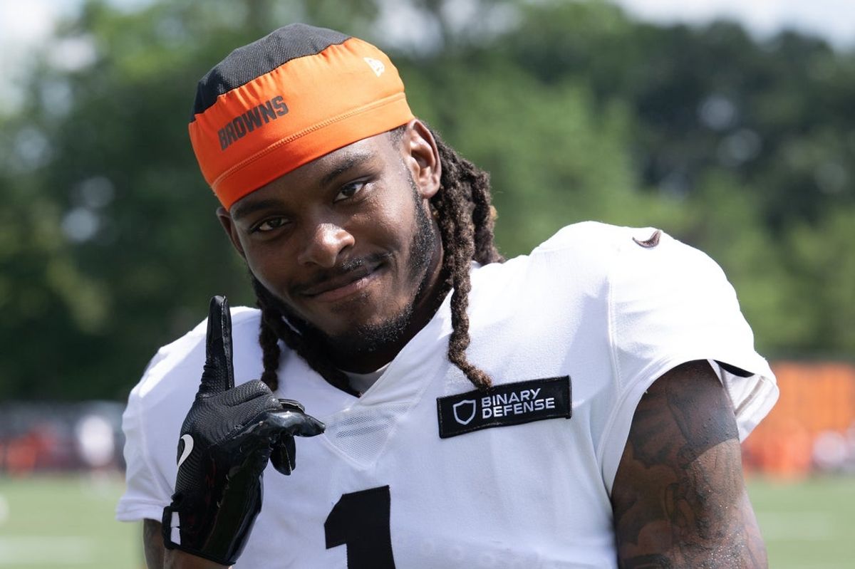 Jul 28, 2025; Berea, OH, USA; Cleveland Browns cornerback Martin Emerson Jr. (1) during training camp at CrossCountry Mortgage Campus. Mandatory Credit: Ken Blaze-Imagn Images