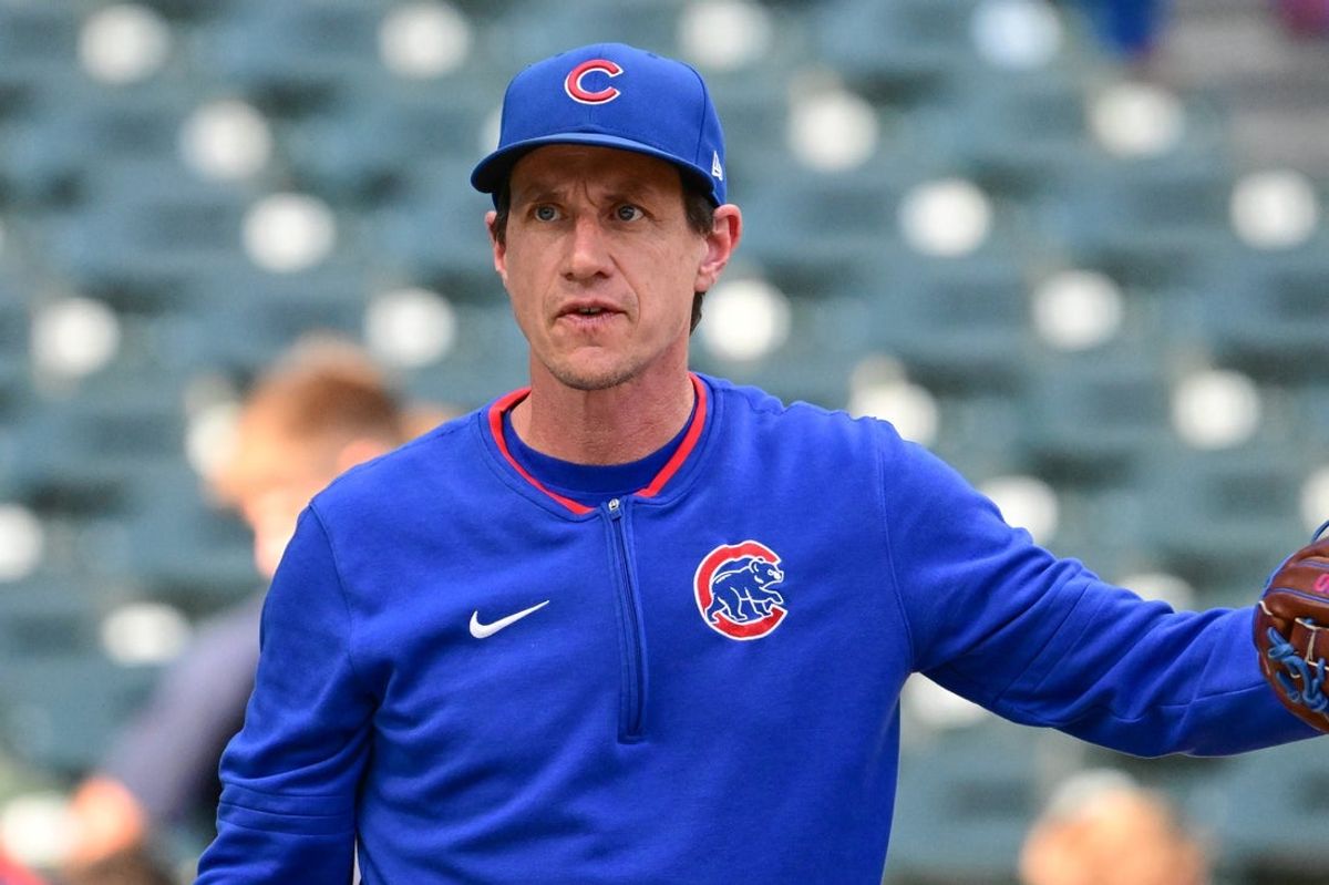Jul 28, 2025; Milwaukee, Wisconsin, USA;  Chicago Cubs manager Craig Counsell looks on during batting practice before game against the Milwaukee Brewers at American Family Field. Mandatory Credit: Benny Sieu-Imagn Images
