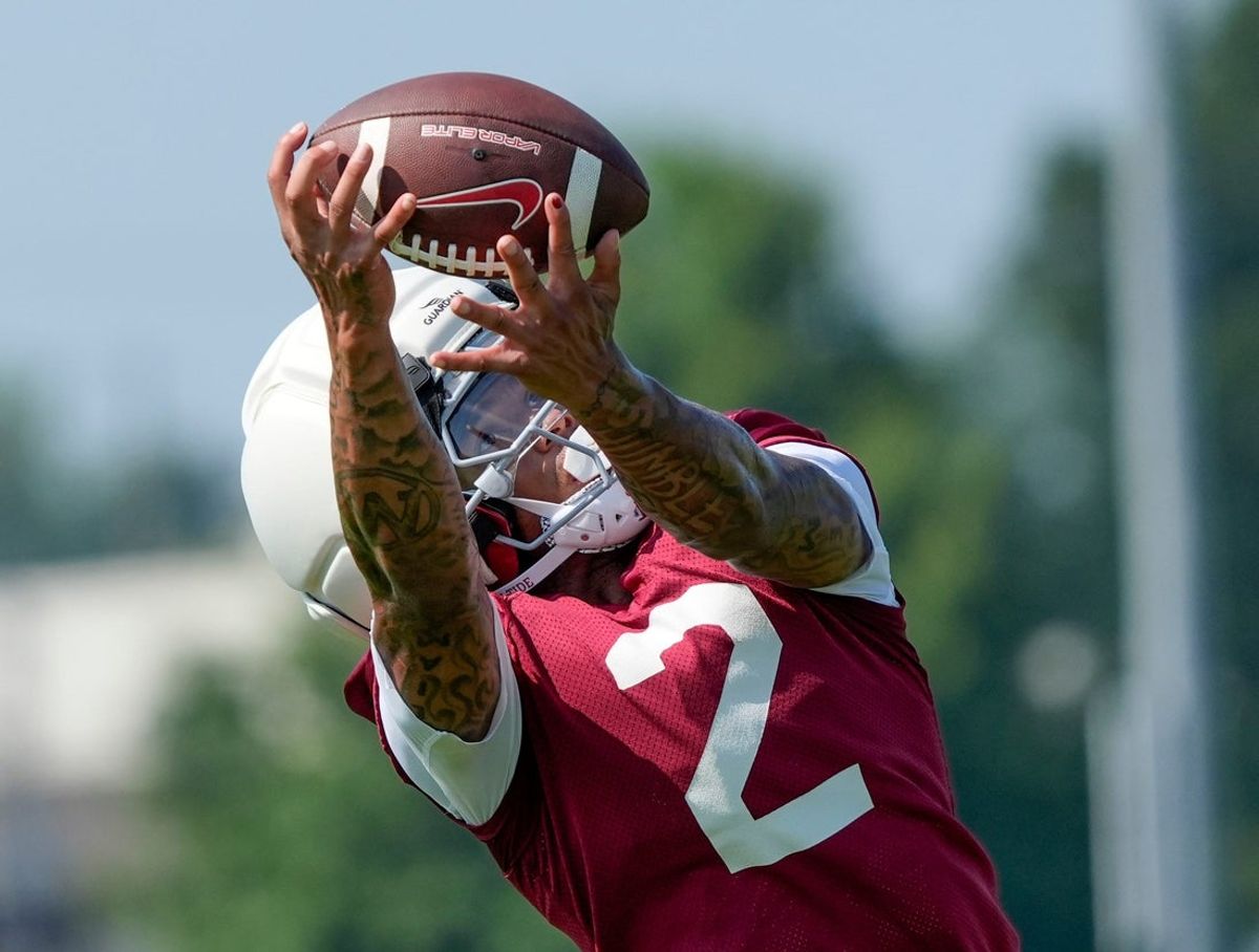July 31, 2025; Tuscaloosa, AL, USA; Wide receiver Ryan Williams makes a catch during the second practice session of the preseason for the Alabama Crimson Tide.