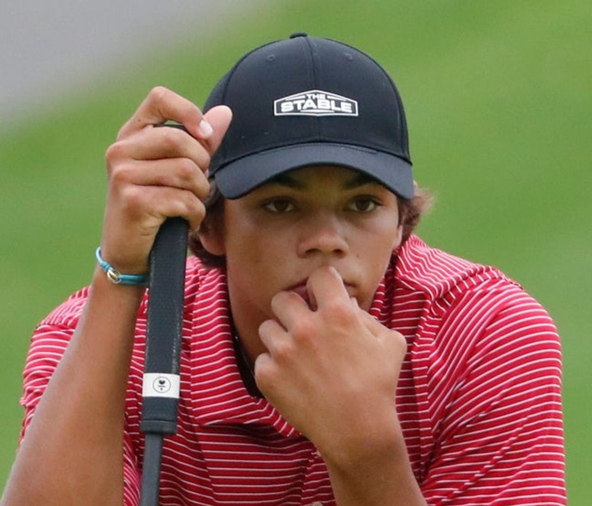 Charlie Woods lines up a putt Thursday, July 31, 2025, during the Junior PGA Championship at the Purdue Birck Boilermaker Golf Complex in West Lafayette, Indiana.
