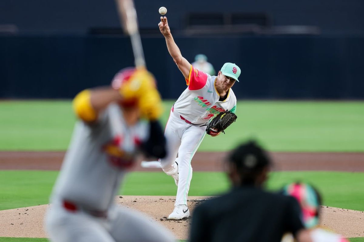 Aug 1, 2025; San Diego, California, USA; San Diego Padres starting pitcher Nick Pivetta (27) pitches to St. Louis Cardinals designated hitter Ivan Herrera (48) during the first inning at Petco Park. Mandatory Credit: Chadd Cady-Imagn Images