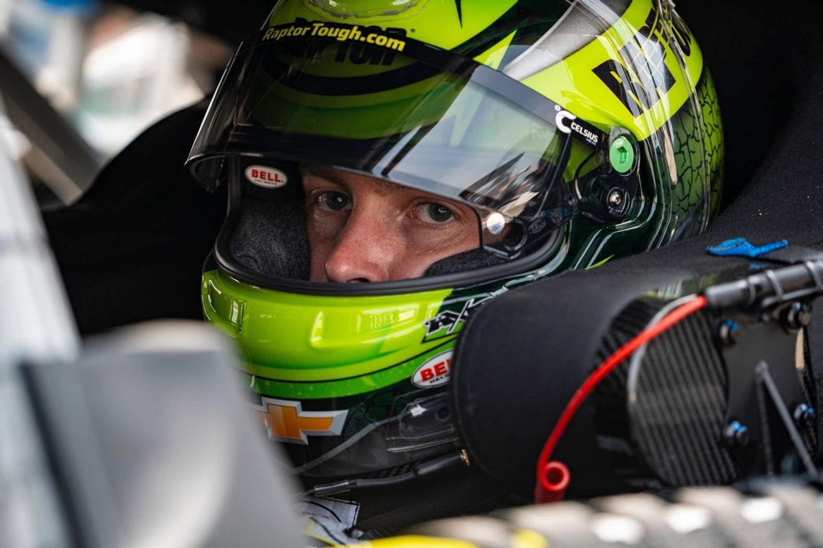 William Byron (24) looks out the side of his car during NASCAR Cup Series qualifying on Aug. 2, 2025, at Iowa Speedway in Newton, Iowa. Chase Briscoe (19) qualified on the pole.