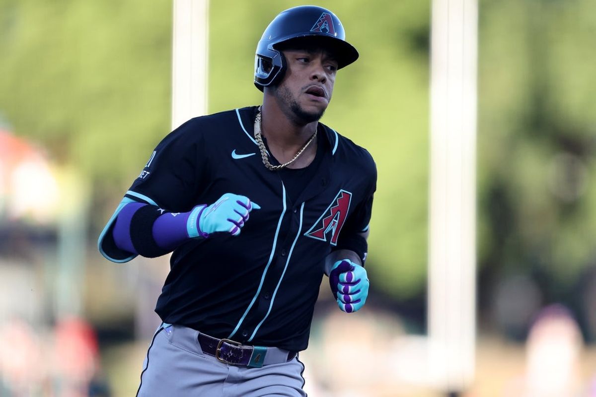 Aug 2, 2025; West Sacramento, California, USA; Arizona Diamondbacks second baseman Ketel Marte (4) rounds the bases after hitting a solo home run against the Athletics during the first inning at Sutter Health Park. Mandatory Credit: Dennis Lee-Imagn Images